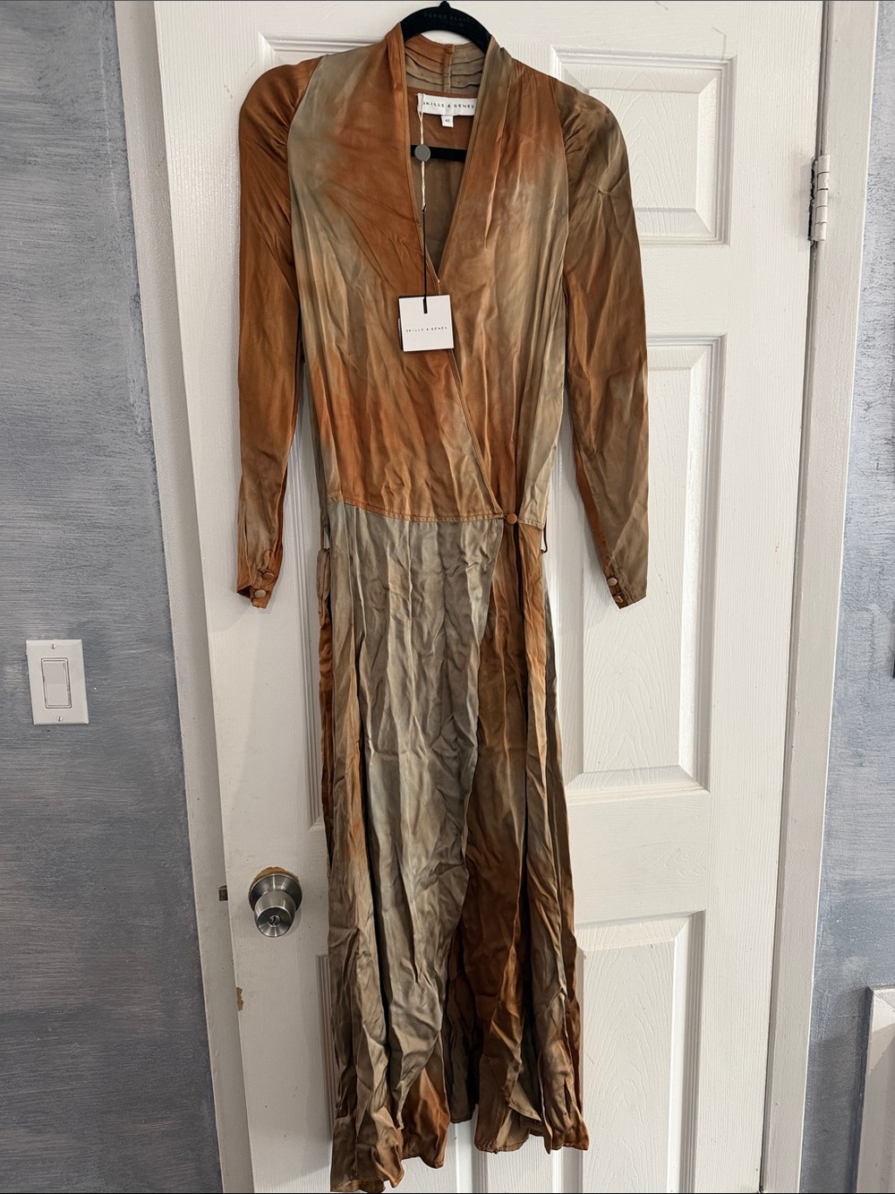Wrap-Style Maxi Dress in Brown and Olive Ombre
